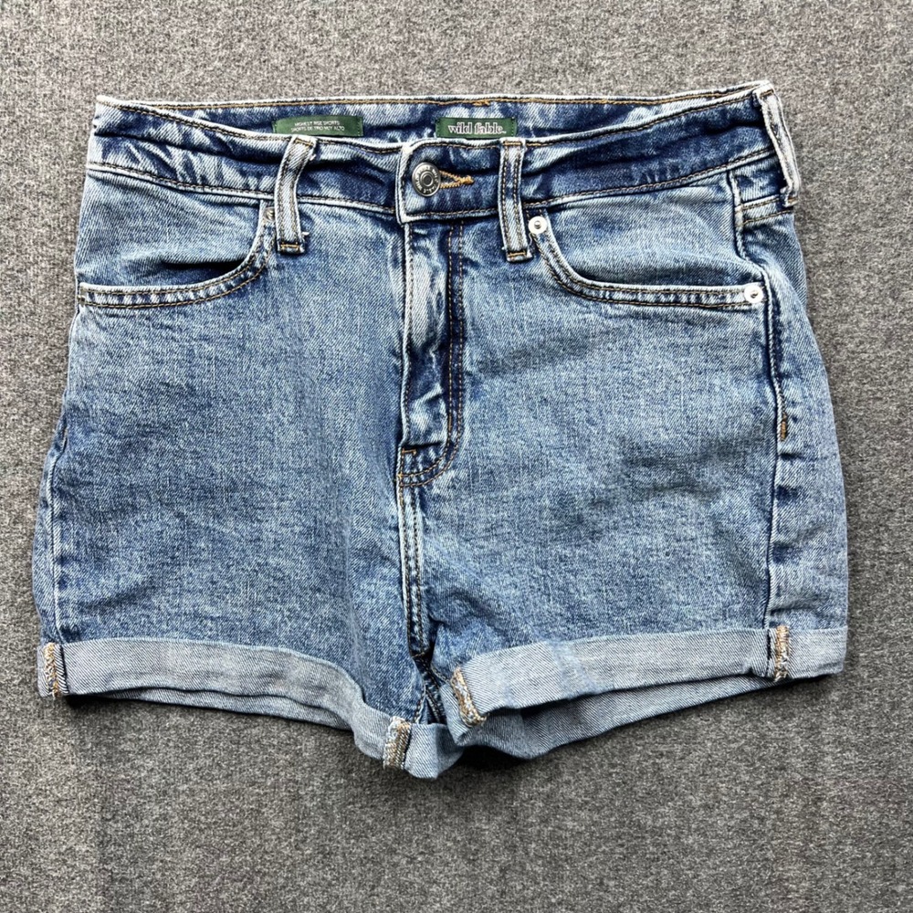 Wild Fable Denim Shorts Womens 2 Blue Highest Rise Rolled Hem Acid Wash